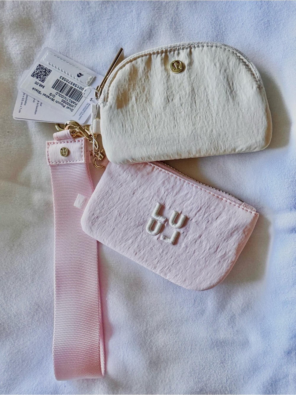 lululemon athletica Pink and Cream Wristlet Card & Key Pouch Set
